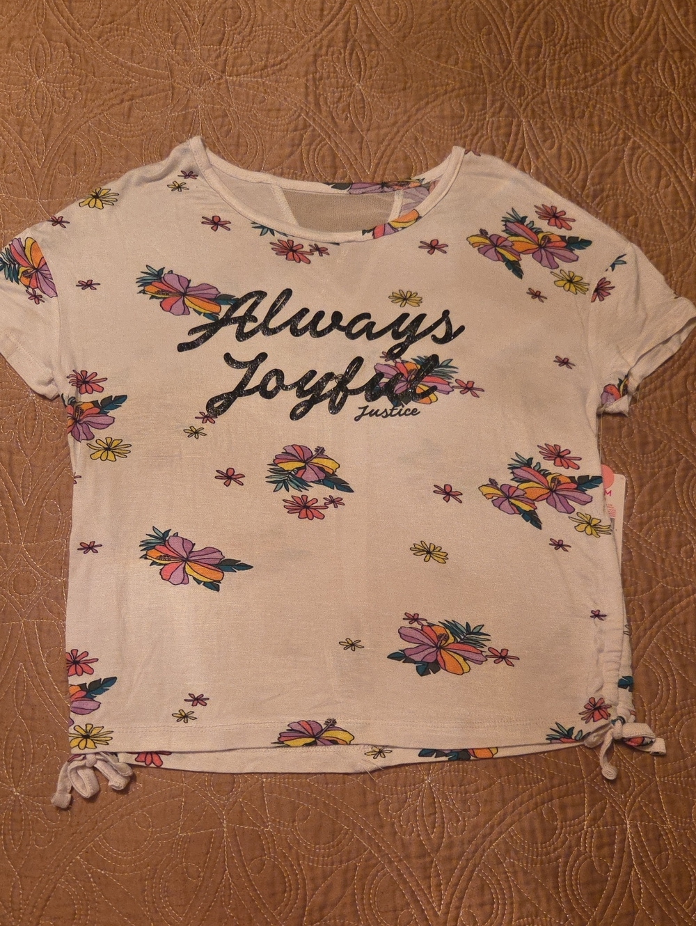 Justice Girls' "Always Joyful" Floral Graphic Tee - White